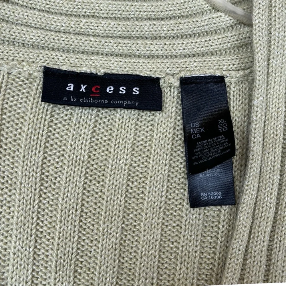 Liz Claiborne Axcess Lime Green Vintage Wool V-Neck Long Sleeve Knit Sweater XL - Picture 3 of 3